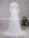A-line Scoop Neck Chiffon Tulle Sweep Train Appliques Lace Wedding Dresses #Milly00023290
