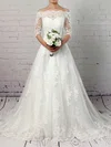 Ball Gown Off-the-shoulder Tulle Sweep Train Wedding Dresses With Appliques Lace #Milly00023304