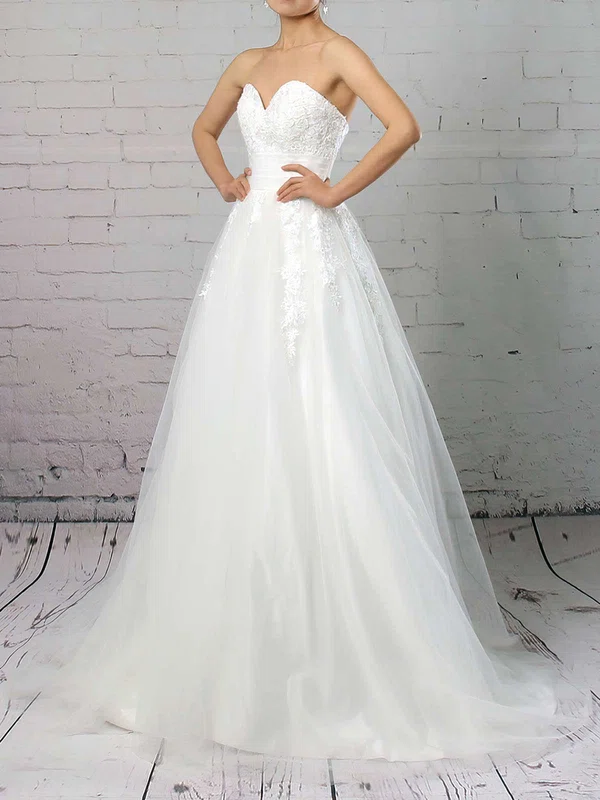 Ball Gown Sweetheart Tulle Sweep Train Wedding Dresses With Appliques Lace #Milly00023320