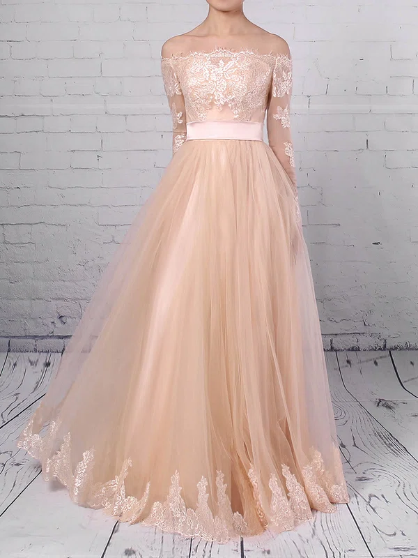 Ball Gown Off-the-shoulder Tulle Floor-length Wedding Dresses With Appliques Lace #Milly00023280