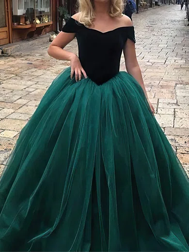 Ball Gown Off-the-shoulder Tulle Velvet Modest Prom Dresses #Milly020106117