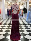 Sheath/Column V-neck Velvet Sweep Train Split Front Prom Dresses #Milly020106119