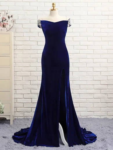 Mermaid Off-the-shoulder Velvet Cut Out Prom Dresses With Beading #Milly020106128