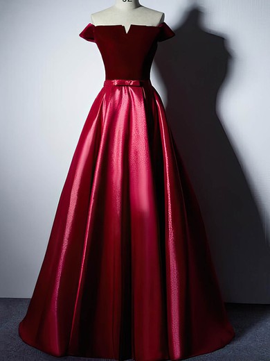 Ball Gown Off-the-shoulder Satin Velvet Floor-length Sashes / Ribbons Prom Dresses #Milly020106129