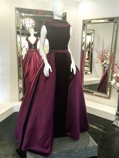 Ball Gown Scoop Neck Satin Velvet Detachable Sashes / Ribbons Prom Dresses #Milly020106131