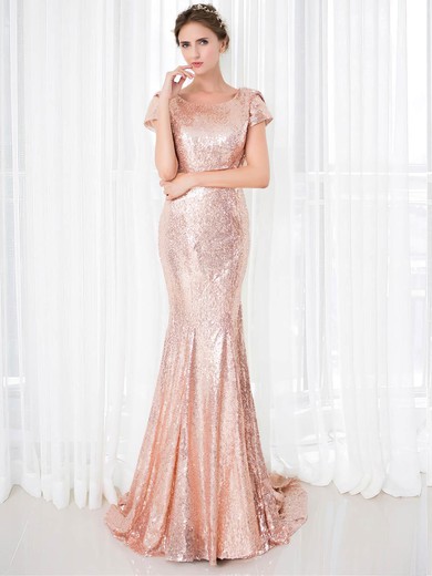 Trumpet/Mermaid Scoop Neck Sequined Sweep Train Prom Dresses #Milly020106177
