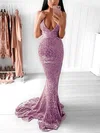 Trumpet/Mermaid V-neck Sequined Sweep Train Prom Dresses #Milly020106203