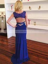 Sheath/Column Scoop Neck Jersey Sweep Train Beading Prom Dresses #Milly020106233