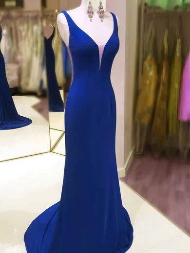 Royal Blue Sheath/Column V-neck Jersey Prom Dresses #Milly020106236