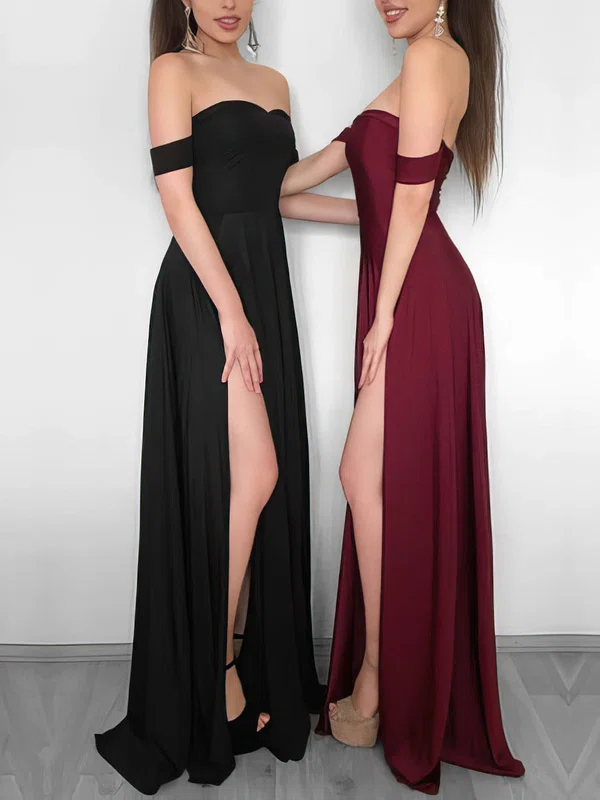 Sheath/Column Off-the-shoulder Jersey Floor-length Split Front Prom Dresses #Milly020106241