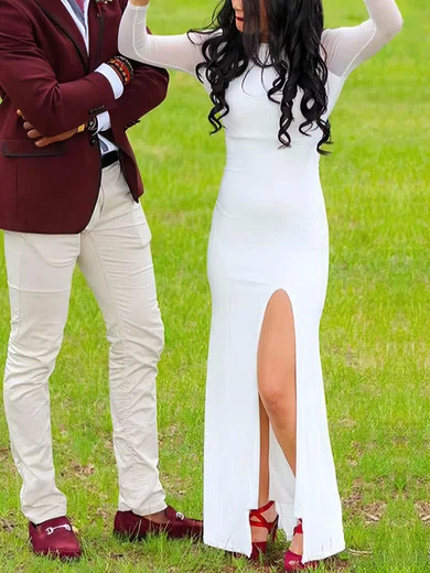 Sheath/Column Scoop Neck Jersey Floor-length Split Front Prom Dresses #Milly020106259