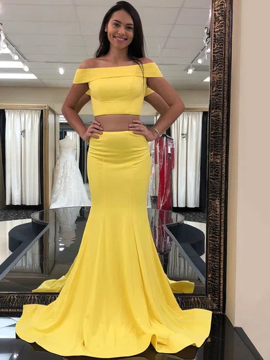 Trumpet/Mermaid Off-the-shoulder Stretch Crepe Sweep Train Prom Dresses #Milly020106267