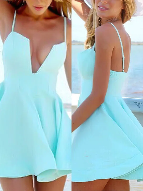 A-line V-neck Satin Short/Mini Prom Dresses #Milly020106293