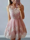 A-line Illusion Tulle Short/Mini Homecoming Dresses With Appliques Lace #Milly020106296