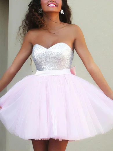 Sweetheart Tulle Skater Homecoming Dresses With Bow #Milly020106317