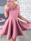 A-line V-neck Satin Short/Mini Homecoming Dresses #Milly020106321