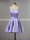 A-line V-neck Satin Short/Mini Prom Dresses #Milly020106321