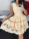 A-line V-neck Lace Short/Mini Prom Dresses #Milly020106334