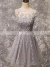 A-line Scoop Neck Lace Tulle Knee-length Beading Prom Dresses #Milly020106337