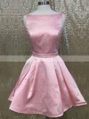 A-line Scoop Neck Satin Short/Mini Sashes / Ribbons Prom Dresses #Milly020106341