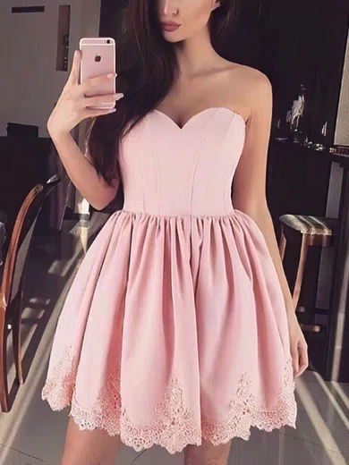 A-line Sweetheart Satin Homecoming Dresses With Appliques Lace #Milly020106343