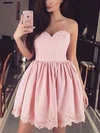A-line Sweetheart Silk-like Satin Short/Mini Appliques Lace Short Prom Dresses #Milly020106343