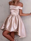 A-line Off-the-shoulder Satin Asymmetrical Ruffles Short Prom Dresses #Milly020106345