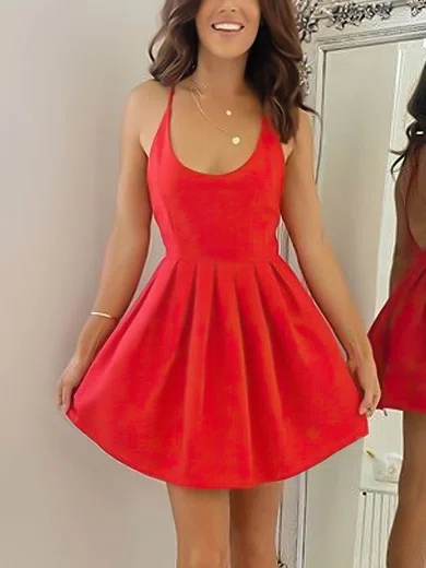 Red Ruched Satin Homecoming Dresses #Milly020106354