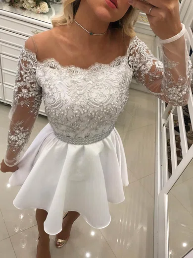 A-line Illusion Satin Homecoming Dresses With Beading #Milly020106372