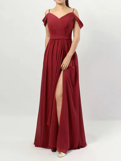 A-line V-neck Chiffon Floor-length Sashes / Ribbons Bridesmaid Dresses #Milly01013464