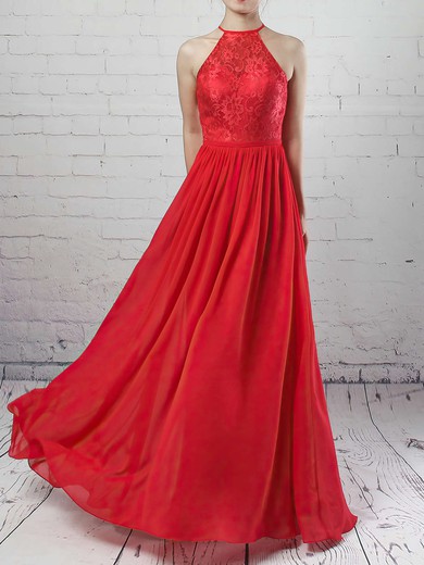 A-line Scoop Neck Lace Chiffon Floor-length Sashes / Ribbons Bridesmaid Dresses #Milly01013468