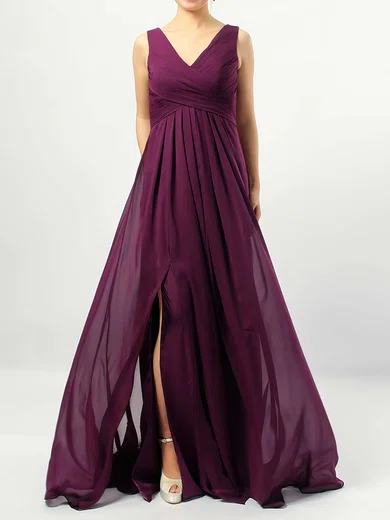 Empire V-neck Chiffon Floor-length Ruffles Bridesmaid Dresses #Milly01013477
