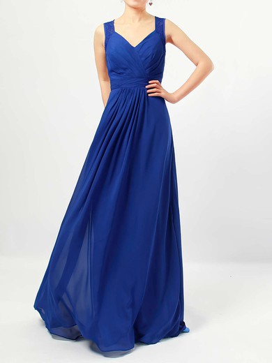 A-line V-neck Chiffon Floor-length Lace Bridesmaid Dresses #Milly01013483