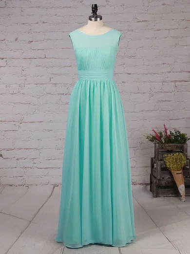 A-line Scoop Neck Chiffon Floor-length Ruffles Bridesmaid Dresses #Milly01013486