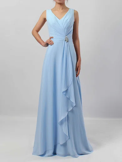 A-line V-neck Chiffon Floor-length Ruffles Bridesmaid Dresses #Milly01013499