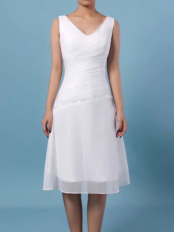 A-line V-neck Chiffon Knee-length Ruffles Bridesmaid Dresses #Milly01013500