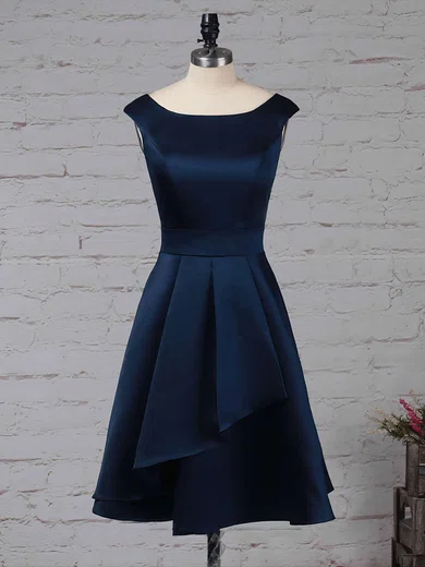A-line Scoop Neck Satin Chiffon Knee-length Cascading Ruffles Bridesmaid Dresses #Milly01013504