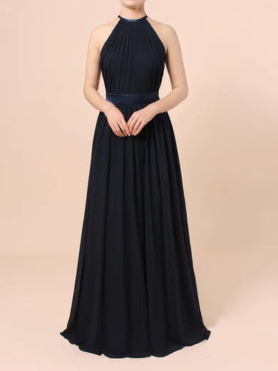 A-line Scoop Neck Chiffon Floor-length Sashes / Ribbons Bridesmaid Dresses #Milly01013506