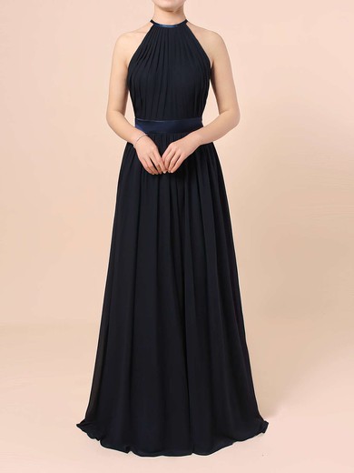 A-line Scoop Neck Chiffon Floor-length Sashes / Ribbons Bridesmaid Dresses #Milly01013506