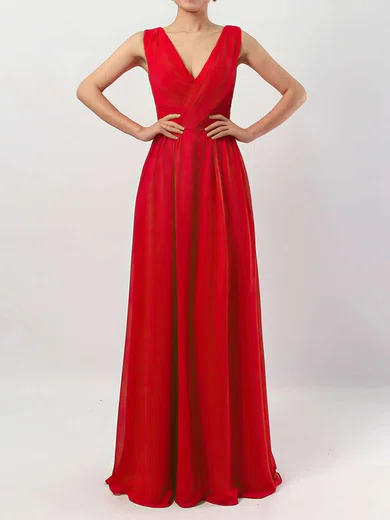 A-line V-neck Chiffon Floor-length Ruffles Bridesmaid Dresses #Milly01013511