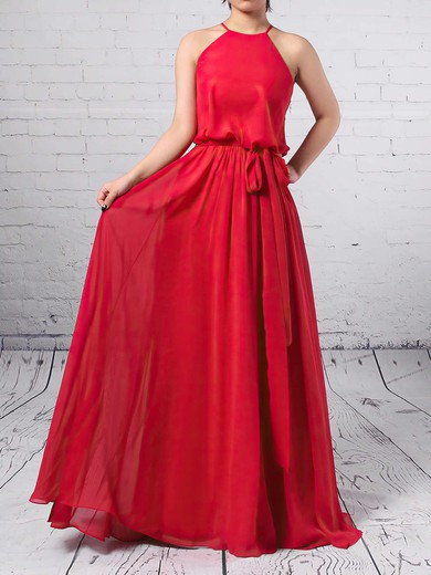 A-line Scoop Neck Chiffon Floor-length Sashes / Ribbons Bridesmaid Dresses #Milly01013512
