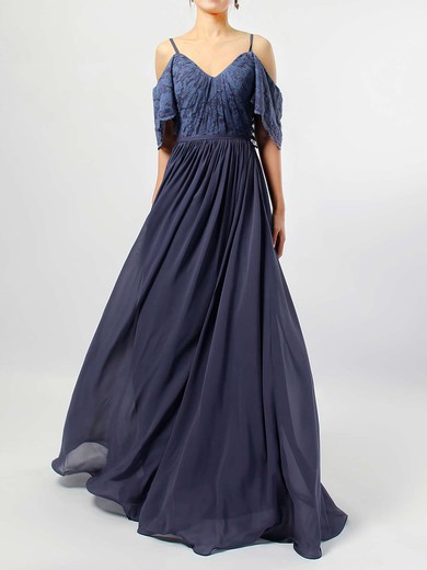 A-line V-neck Lace Chiffon Floor-length Ruffles Bridesmaid Dresses #Milly01013514