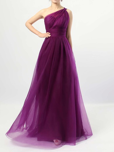 A-line One Shoulder Tulle Floor-length Ruffles Bridesmaid Dresses #Milly01013523