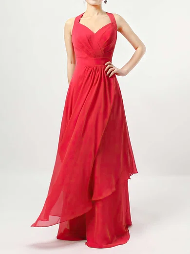 A-line V-neck Chiffon Floor-length Ruffles Bridesmaid Dresses #Milly01013526