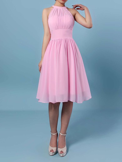 A-line Scoop Neck Chiffon Knee-length Ruffles Bridesmaid Dresses #Milly01013530