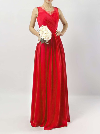 A-line V-neck Chiffon Ankle-length Lace Bridesmaid Dresses #Milly01013532