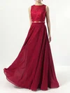 A-line Scoop Neck Lace Chiffon Floor-length Bridesmaid Dresses #Milly01013541