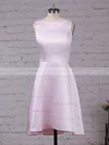 A-line Scoop Neck Satin Chiffon Asymmetrical Bridesmaid Dresses #Milly01013542