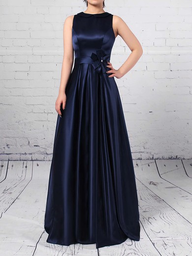 A-line Scoop Neck Satin Floor-length Sashes / Ribbons Bridesmaid Dresses #Milly01013544