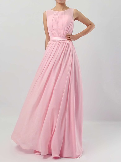 A-line Scoop Neck Chiffon Floor-length Sashes / Ribbons Bridesmaid Dresses #Milly01013550